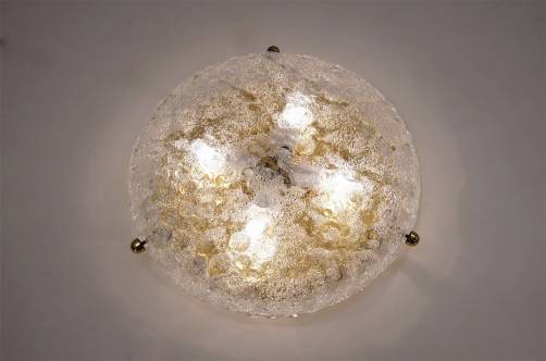 Brass flush light with glass shade, Hillebrand, 1970`s ca, German